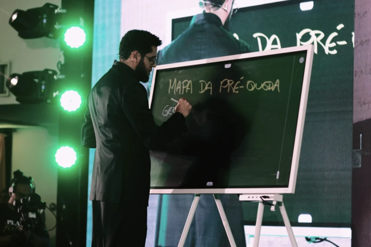 Elton Euler escreve MAPA DA PRÉ-QUEDA no quadro durante a imersão